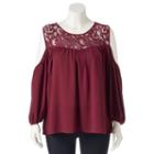 Juniors' Plus Size Heartsoul Lace Cold Shoulder Top, Girl's, Size: 3xl, Dark Red
