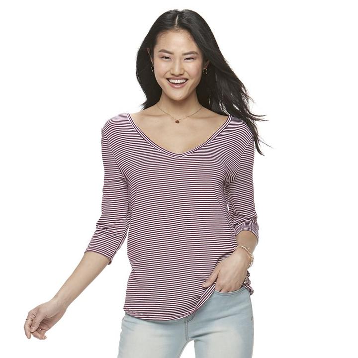 Juniors' So&reg; Double V-neck Tee, Girl's, Size: Small, Dark Pink