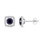 10k White Gold Lab-created Sapphire & Diamond Accent Frame Earrings, Women's, Blue