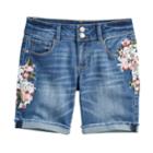 Girls 7-16 & Plus Size Mudd&reg; Embroidered Floral Denim Bermuda Shorts, Size: 10, Med Blue