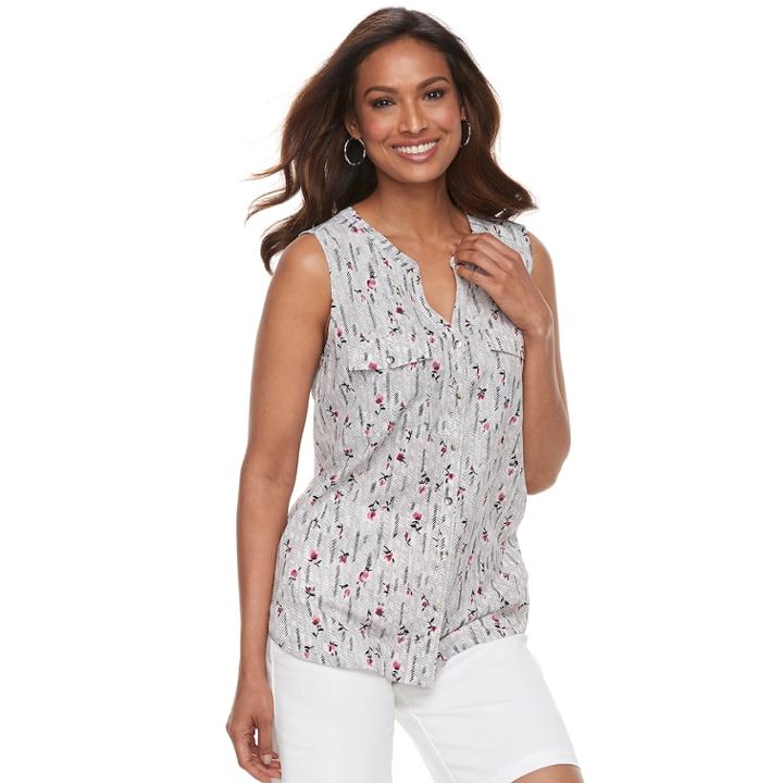 Women's Croft & Barrow&reg; Sleeveless Henley Shirt, Size: Xs, Light Blue