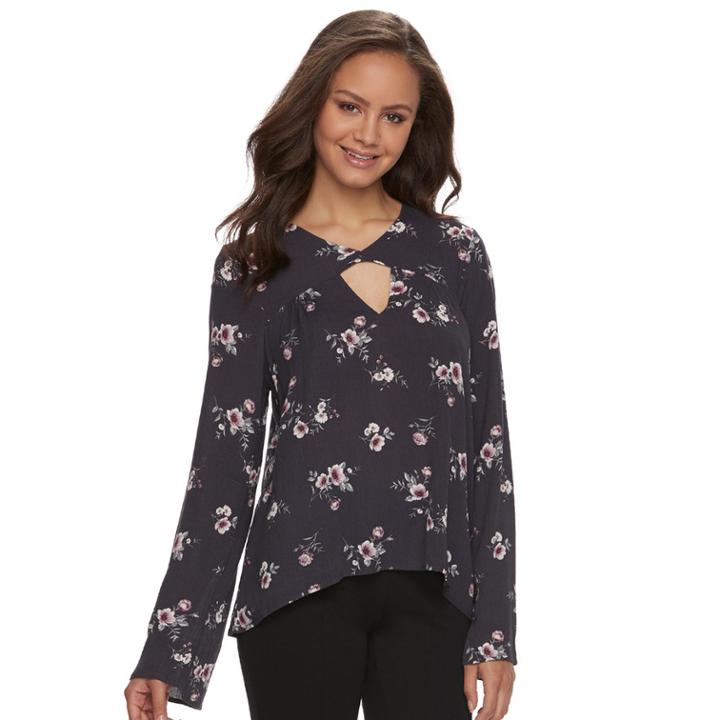Juniors' Grayson Threads Keyhole Bell Sleeve Top, Teens, Size: Large, Blue (navy)