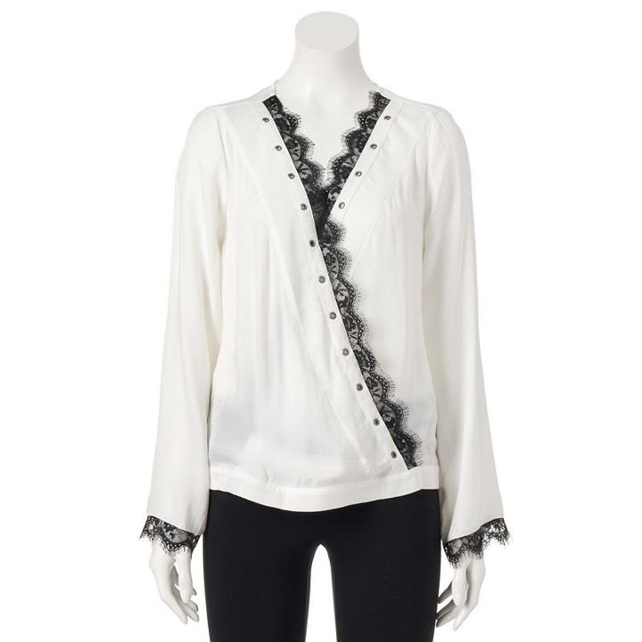 Women's Rock & Republic&reg; Wrap Lace Top, Size: Xl, White