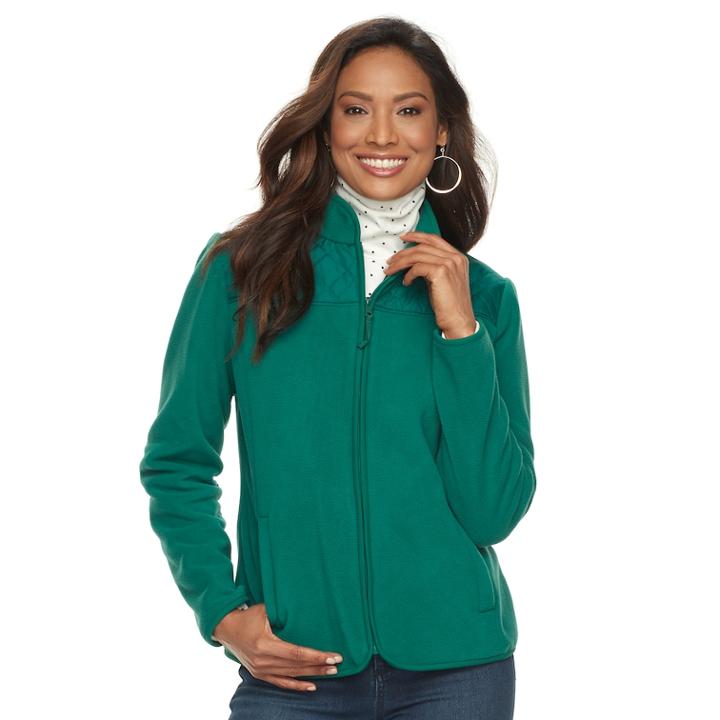 Women's Croft & Barrow&reg; Quilted Yoke Fleece Jacket, Size: Xxl, Green