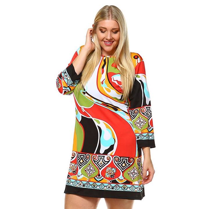 White Mark, Plus Size Printed Shift Dress, Women's, Size: 1xl, Other Clrs
