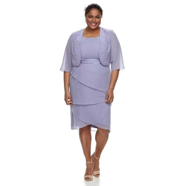Plus Size Le Bos Tiered Georgette Evening Gown & Jacket Set, Women's, Size: 16 W, Lt Purple