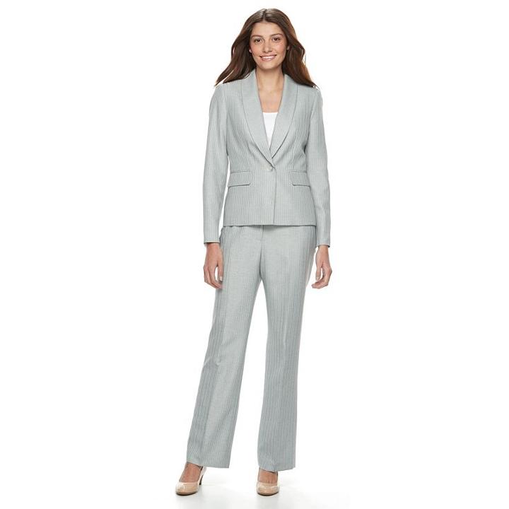 Le Suit Pinstripe 1 Button Jacket Pant Suit, Women's, Size: 10, Beig/green (beig/khaki)