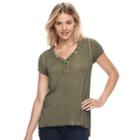 Juniors' Cloud Chaser Grommet Henley Top, Teens, Size: Small, Green Oth