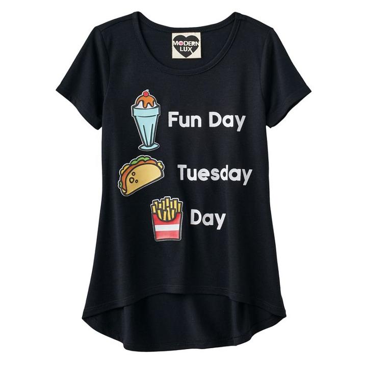 Girls 7-16 Fun Day Patches High-low Graphic Tee, Girl's, Size: Large, Black