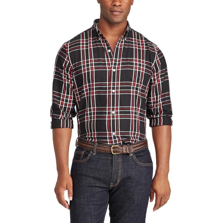 Big & Tall Chaps Classic-fit Plaid Button-down Shirt, Men's, Size: Xxl Tall, Black