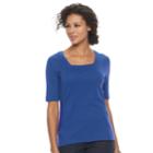 Women's Croft & Barrow&reg; Squareneck Elbow Sleeve Tee, Size: Xl, Dark Blue