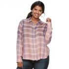 Juniors' Plus Size Mudd&reg; Plaid Flannel Shirt, Teens, Size: 1xl, Med Pink