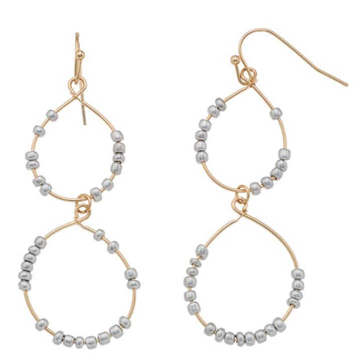 Lc Lauren Conrad Beaded Nickel Free Teardrop Earrings, Women's, Grey