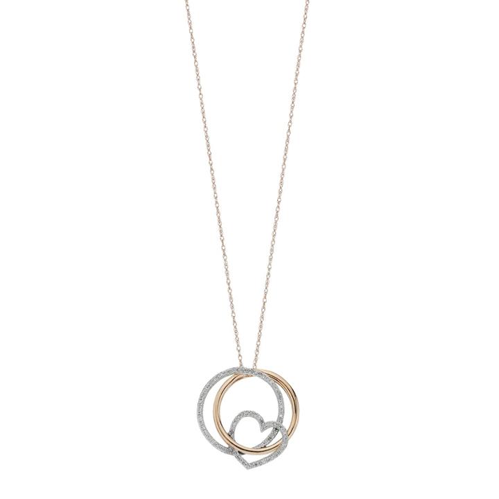 Two Tone 10k Gold 1/5 Carat T.w. Diamond Interlocking Circle & Heart Pendant, Women's, Size: 18, White