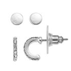 Chaps Nickel Free Round Stud & Half Hoop Earring Set, Women's, Silver