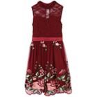 Girls 7-16 Speechless Floral Embroidered Illusion Fit And Flare Dress, Size: 10, Drk Purple