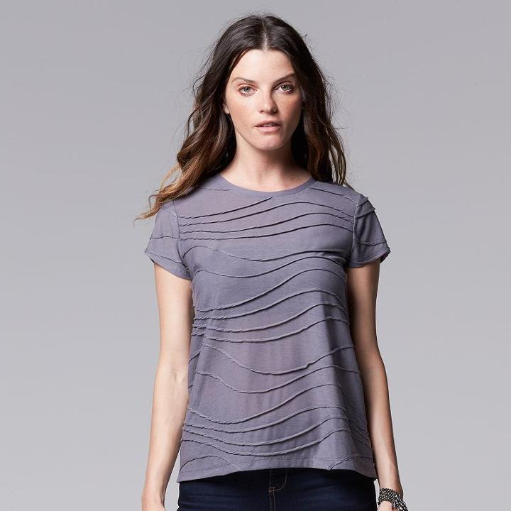 Women's Simply Vera Vera Wang Windy Jacquard Tee, Size: Small, Grey