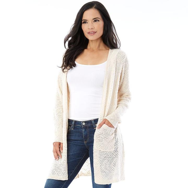 Women's Ab Studio Pointelle Duster Cardigan, Size: Regular, White Oth
