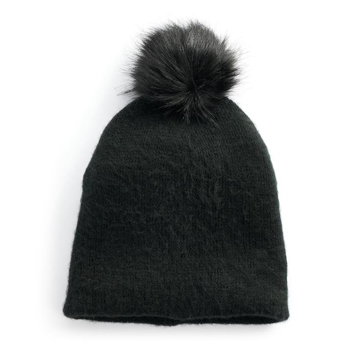 Women's Apt. 9&reg; Solid Brushed Knit Pom Pom Beanie, Black