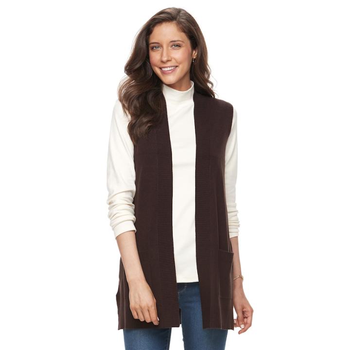 Women's Croft & Barrow&reg; Open Front Long Vest, Size: Medium, Dark Brown