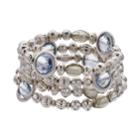 Silver Tone Blue Bead Coil Bracelet, Women's