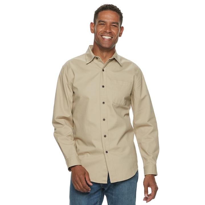 Men's Croft & Barrow&reg; Classic-fit Denim & Twill Button-down Shirt, Size: Large, Med Beige