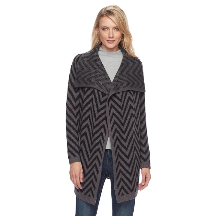 Petite Napa Valley Chevron Cardigan, Women's, Size: Xl Petite, Black Steel Gray