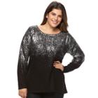 Plus Size Design 365 Foiled Crewneck Sweater, Women's, Size: 3xl, Grey (charcoal)