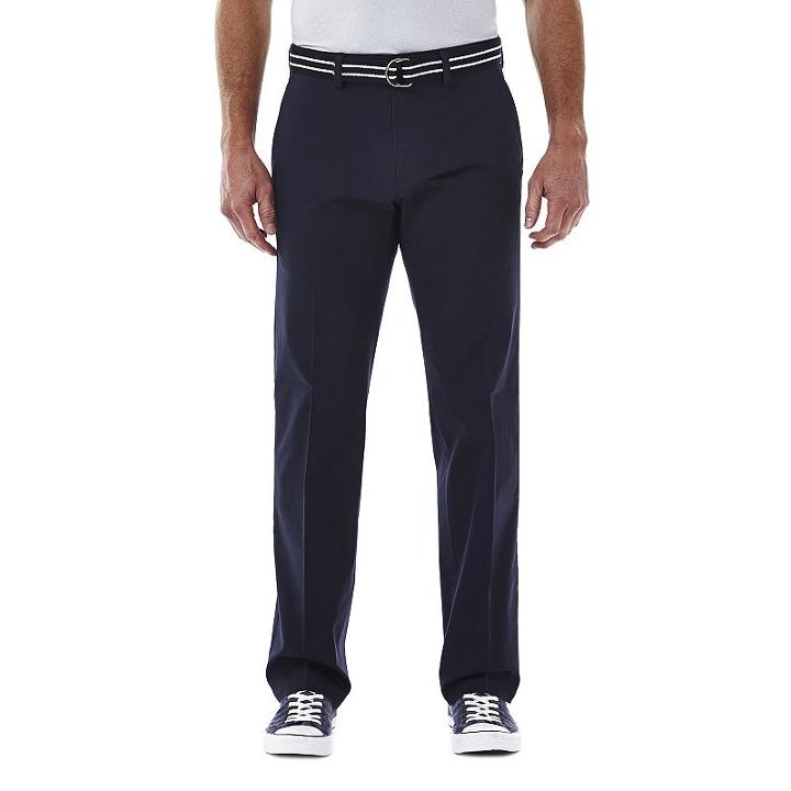 Men's Haggar Poplin Stretch Flat-front Pants, Size: 38x34, Blue (navy)