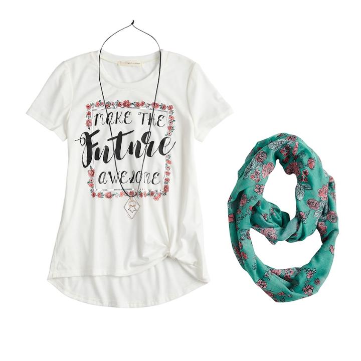 Girls 7-16 & Plus Size Self Esteem Side Knot Top Set With Scarf & Necklace, Size: Xxl Plus, Blue