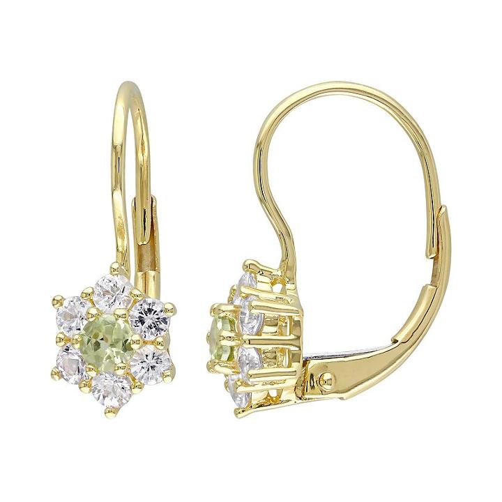 Peridot & White Sapphire 10k Gold Flower Drop Earrings, Women's, Green