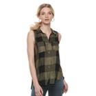 Women's Rock & Republic&reg; High-low Sleeveless Plaid Shirt, Size: Large, Dark Green