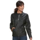 Women's Sebby Collection Faux-leather Racing Jacket, Size: Xl, Black