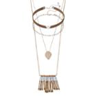 Mudd&reg; Leaf Fringe Double Strand & Triangle Choker Necklace Set, Women's, Multicolor