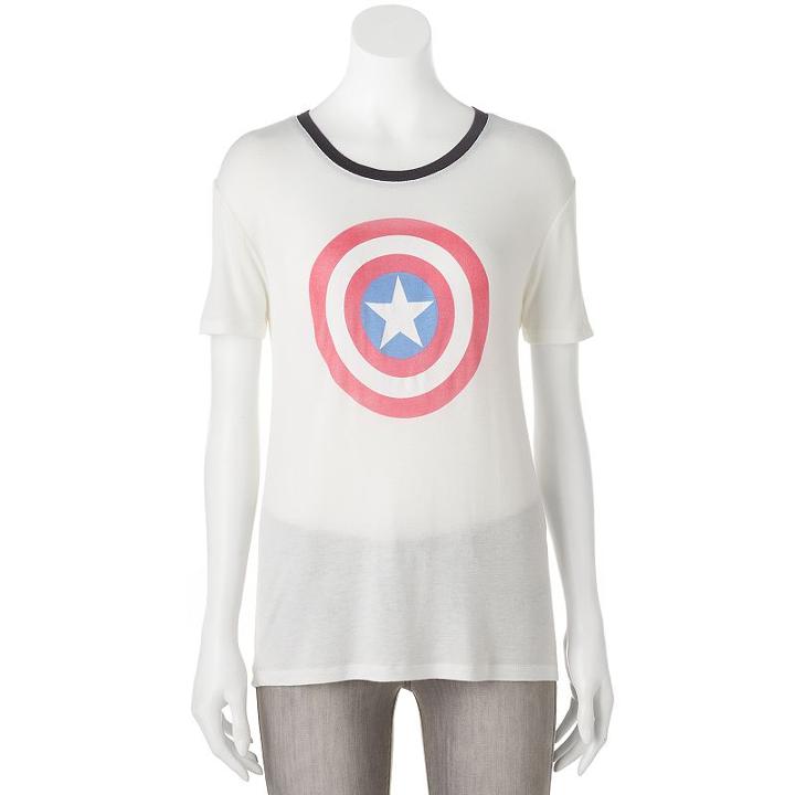 Juniors' Marvel Captain America Shield Graphic Tee, Teens, Size: Medium, Beige Oth