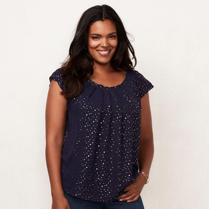 Plus Size Lc Lauren Conrad Pleated Top, Women's, Size: 3xl, Dark Blue
