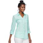 Women's Croft & Barrow&reg; Solid Linen-blend Shirt, Size: Medium, Dark Green