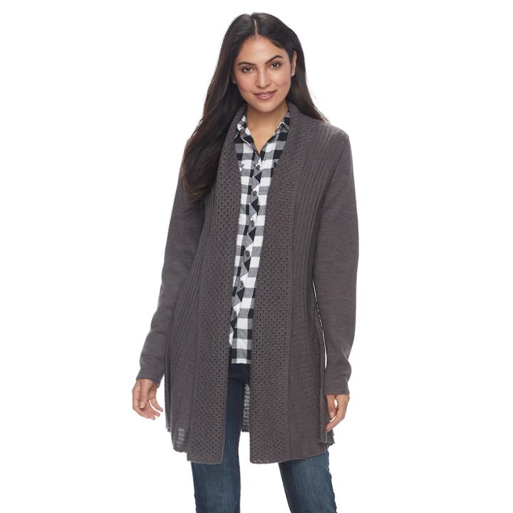 Petite Napa Valley Textured Open-front Cardigan, Women's, Size: S Petite, Dark Brown