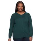 Plus Size Essential Croft & Barrow&reg; Button-front Cardigan, Women's, Size: 2xl, Dark Green