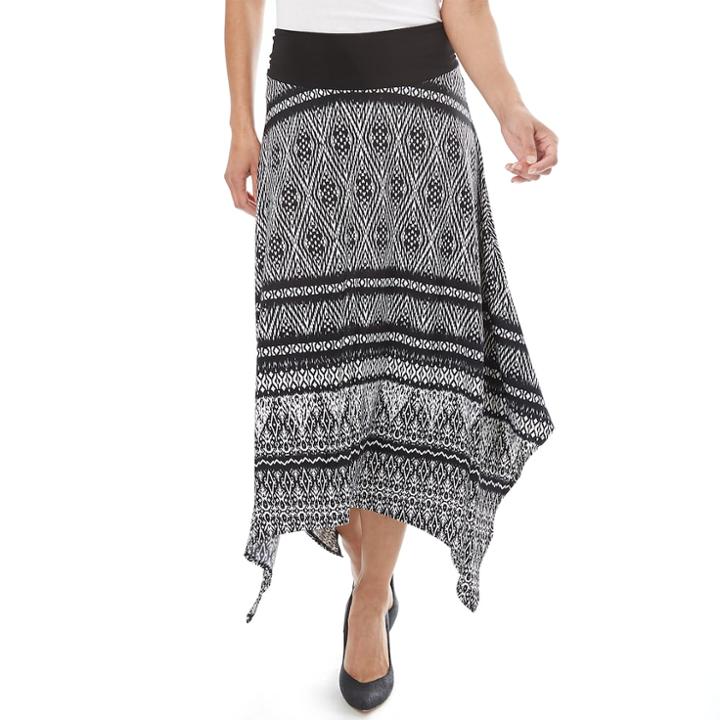 Women's Apt. 9&reg; Handkerchief Ikat Skirt, Size: Medium, Black White Ikat