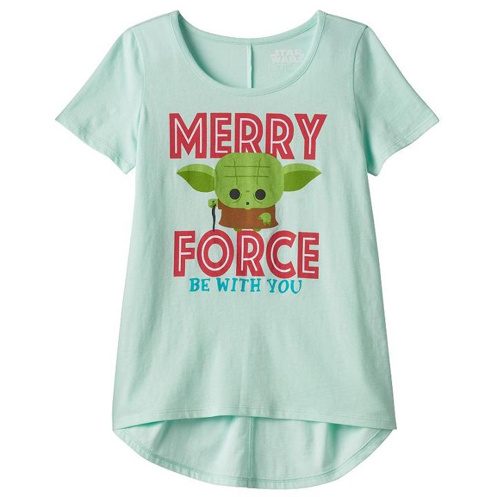Girls 7-16 Star Wars Yoda Merry Force Be With You Holiday Tee, Girl's, Size: Xl, Lt Green