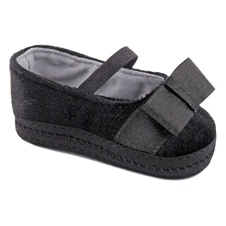 Wee Kids Bow Skimmer Crib Shoes - Baby Girl, Size: 2, Black