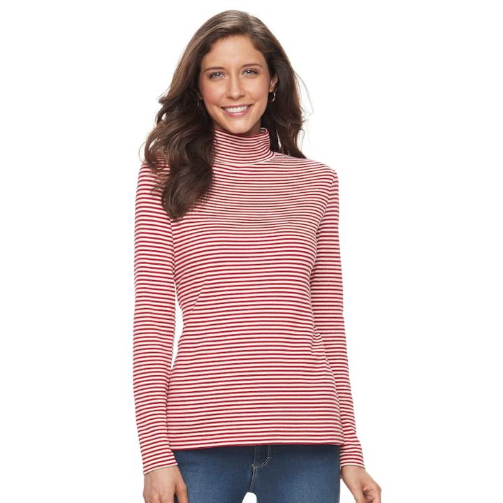 Women's Croft & Barrow&reg; Long Sleeve Mockneck Top, Size: Small, Med Red