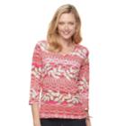 Women's Caribbean Joe Medallion Drawstring V-neck Tee, Size: Large, Dark Pink