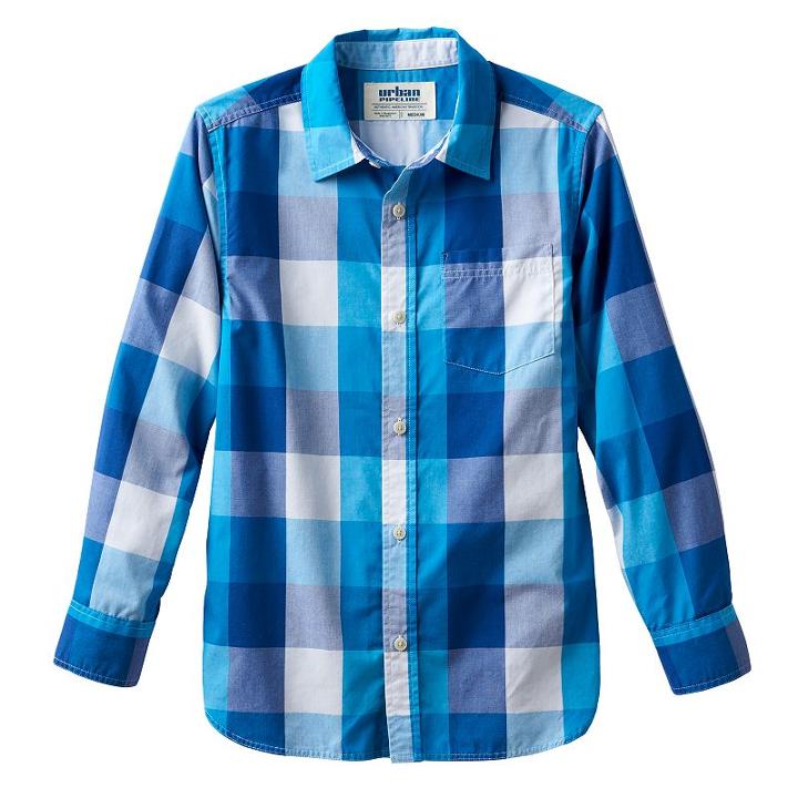 Boys 8-20 Urban Pipeline&reg; Plaid Button-down Shirt, Boy's, Size: L(14/16), Dark Blue
