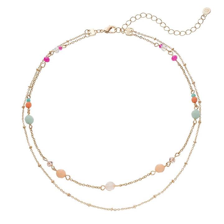 Lc Lauren Conrad Beaded Double Strand Choker Necklace, Women's, Multicolor