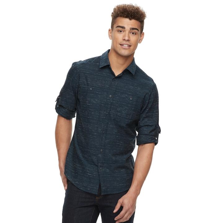 Men's Urban Pipeline&reg; Textured Button-down Shirt, Size: Xl, Dark Blue