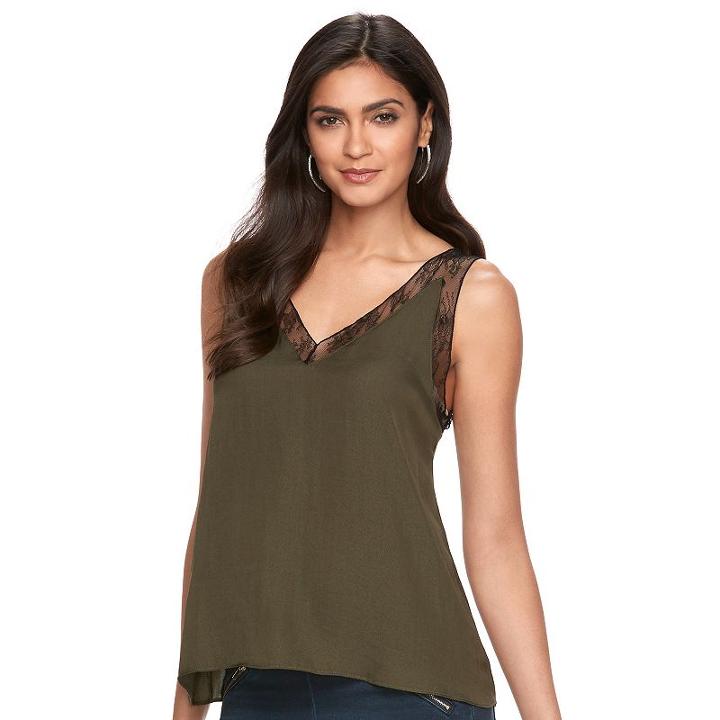 Women's Jennifer Lopez Satin Lace-trim Tank, Size: Large, Dark Green