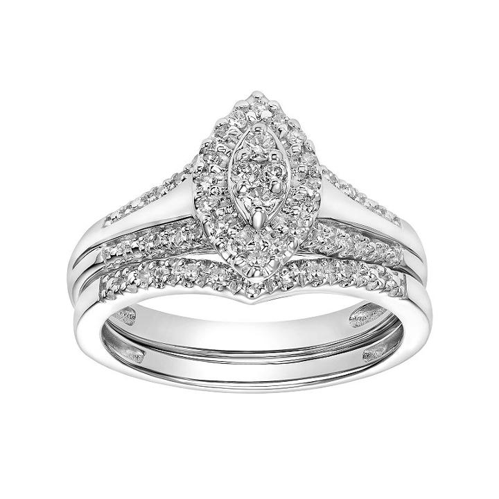 Cherish Always 10k White Gold 1/4 Carat T.w. Diamond Marquise Engagement Ring Set, Women's, Size: 8.50