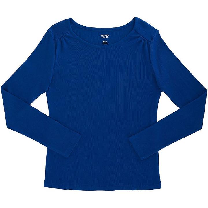 Girls Plus Size French Toast Ribbed Crewneck Long Sleeve Tee, Girl's, Size: 10-12 Plus, Dark Blue